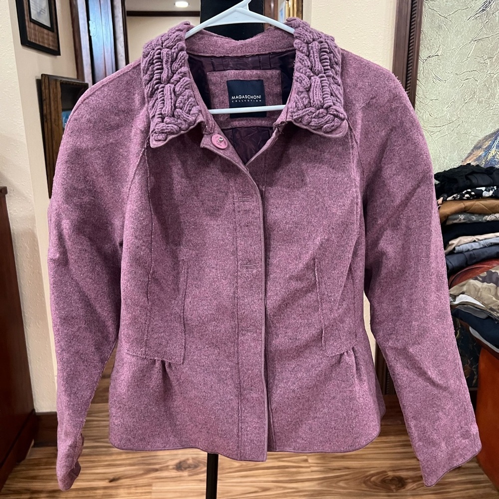 Magaschoni Purple Blazer with Textured Collar